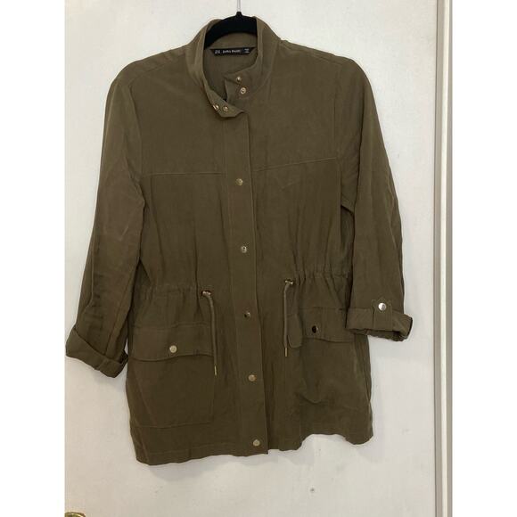 Zara Basics Light-Weight Military Green Cinch Waist Jacket, Size Medium - Picture 1 of 8